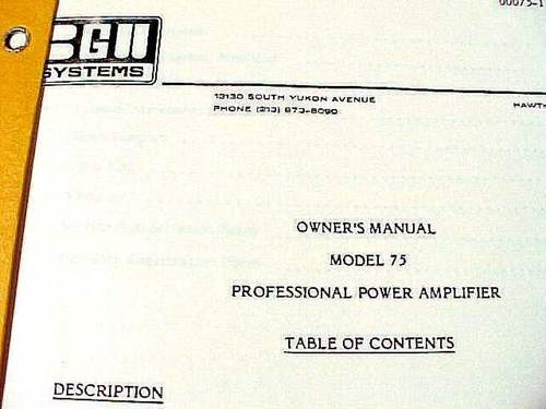 G SYSTEMS MODEL 75 PROFESSIONAL POWER AMPLIFIER OPERATING MANUAL