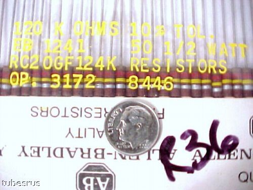 120K OHM 1/2 WATT QTY-5 ALLEN BRADLEY AB TUBE AMP CARBON RESISTORS