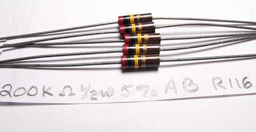 200K OHM 1/2 WATT ALLEN BRADLEY QTY-2 AB TUBE AMP CARBON RESISTORS