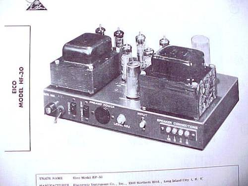 EICO HF-30 6BQ5 12AX7 TUBE AMP MIXER AMPLIFIER SCHEMATIC MANUAL