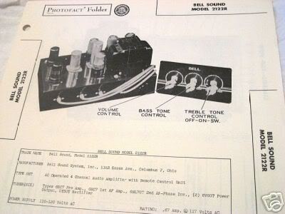 BELL SOUND TUBE AMP PREAMP MIXER 2122R SCHEMATIC MANUAL