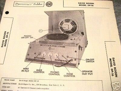 BOGEN TUBE AMP PREAMP PHONO 2 CH DP-16 SCHEMATIC MANUAL