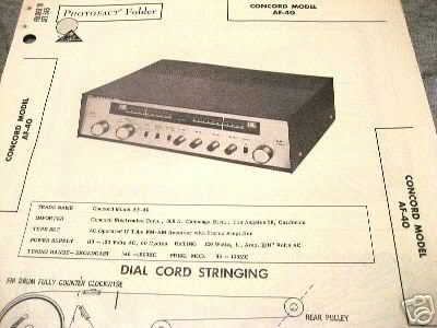 CONCORD TUBE AMP PREAMP RECEIVER AF-40 SCHEMATIC MANUAL