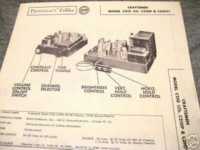 CRAFTSMEN TUBE AMP PRE TV RECEIVER 12AX7 S C210 SCHEMATIC MANUAL