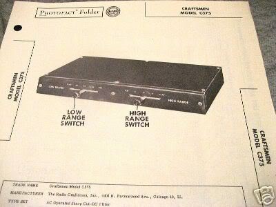 CRAFTSMEN TUBE AMP PREAMP FILTER 12AX7 C375 MANUAL