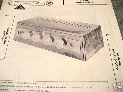 DYNAMIC 2000PA TONE TUBE AMP PREAMP SCHEMATIC MANUAL