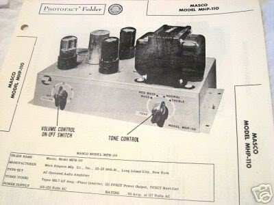 MASCO TUBE AMPLIFIER MHP110 SCHEMATIC MANUAL