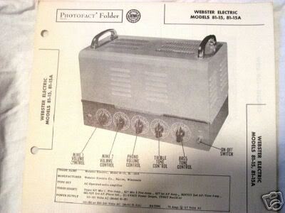 WEBSTER ELECTRIC TUBE AMP PREAMP MIXER 81-15 MANUAL